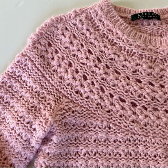 RALPH LAUREN ALPACA WOOL BLEND OPEN KNIT SOFT PINK SWEATER SIZE MEDIUM - Picture 8 of 15